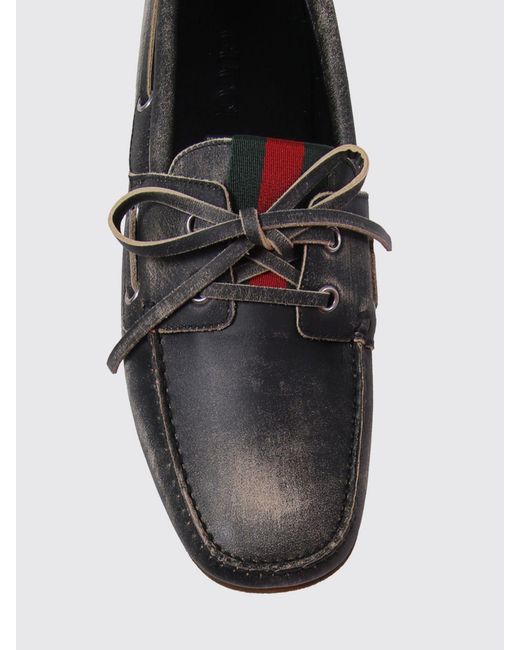 Gucci Gray Used Leather Boat Loafers for men