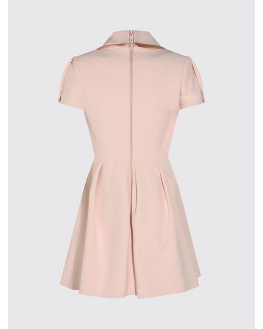 Elisabetta Franchi Pink Flared Crêpe Mini Dress With Shawl Collar And Short Sleeves