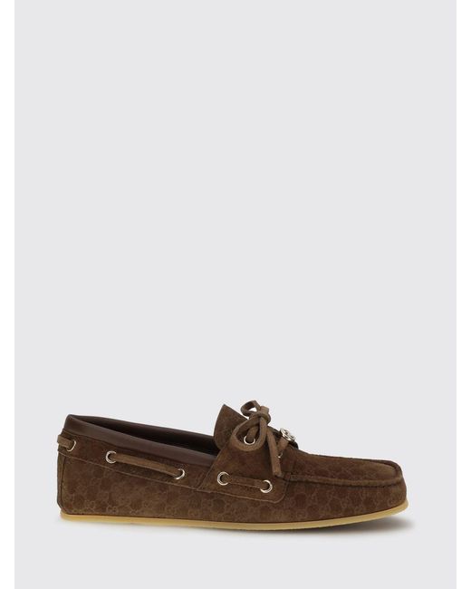 Gucci Brown Suede Boat Loafers With Gg Monogram