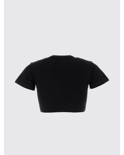 The Attico Black Cropped Corset-Style Cotton T-Shirt With Embroidered Logo