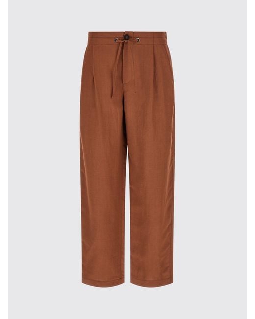 Brunello Cucinelli Brown Viscose And Linen Trousers