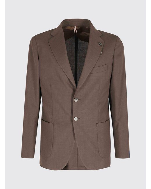 Santaniello Brown Single-Breasted Wool Blend Blazer for men