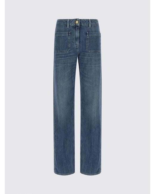 Elisabetta Franchi Blue High-Waisted Straight-Leg Stretch Denim Jeans With Embroidered Logo