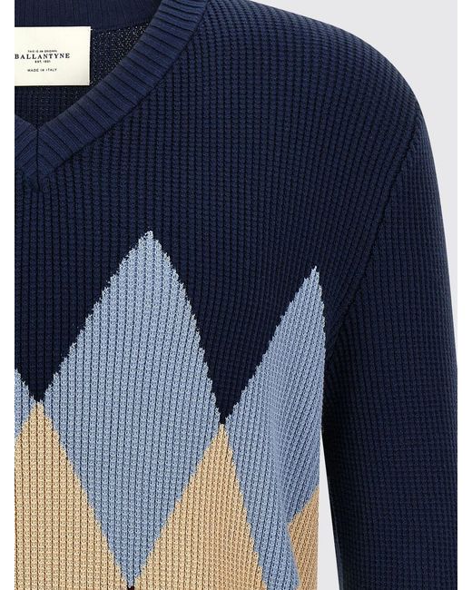 Ballantyne Blue Cotton Pullover With Diamond Pattern for men