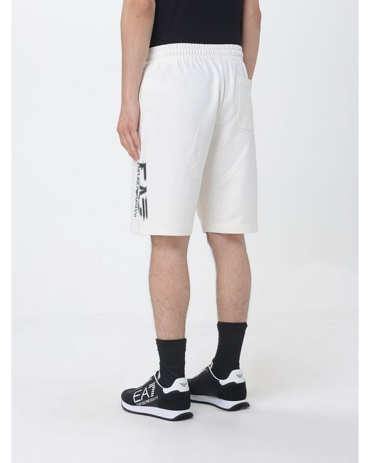 EA7 White Cotton Jogging Shorts for men
