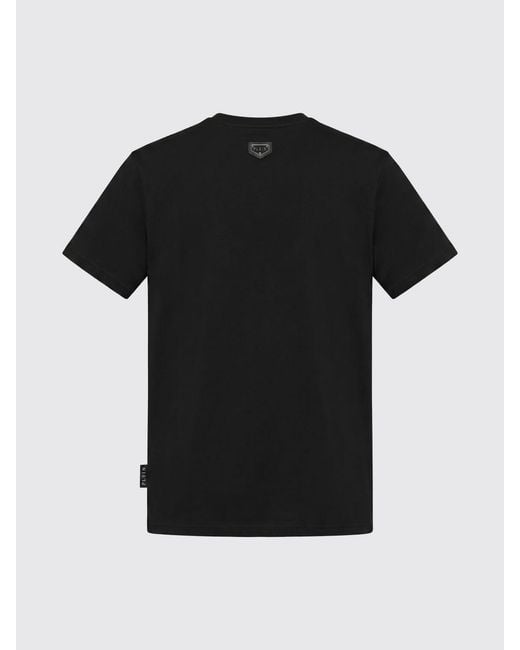 Philipp Plein Black Crewneck Cotton T-Shirt With Contrasting Chest Logo for men