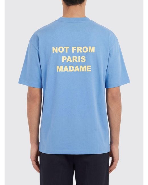 Drole de Monsieur Blue Cotton T-Shirt With Slogan for men