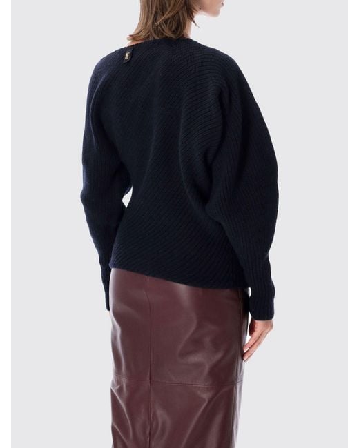 Alberta Ferretti Blue Draped Wool And Silk Jumper With Asymmetric Neckline