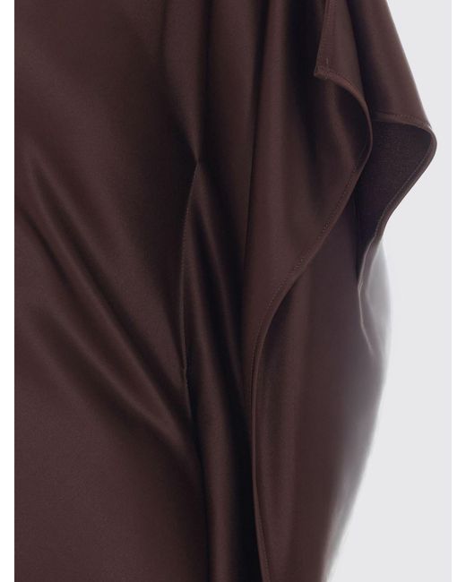 Pinko Brown Asymmetrical One-Shoulder Satin Midi Ceremony Dress