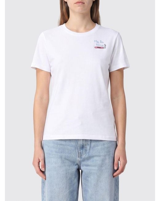 Mc2 Saint Barth White Crewneck Cotton T-Shirt With Graphic Print And Logo