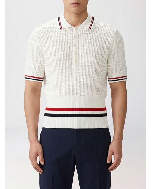 Thom Browne White Cotton Knit Polo Shirt for men