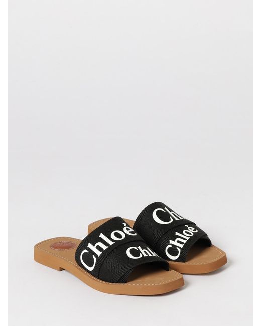 Chloé White Chlo&Eacute Woody Canvas Mules With Printed Logo