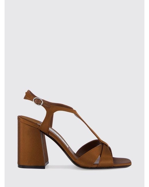 Jimmy Choo Brown Kesia Satin T-Strap Sandals With A High Block Heel