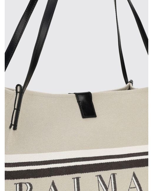 Balmain White Release Medium Cotton Canvas Bag