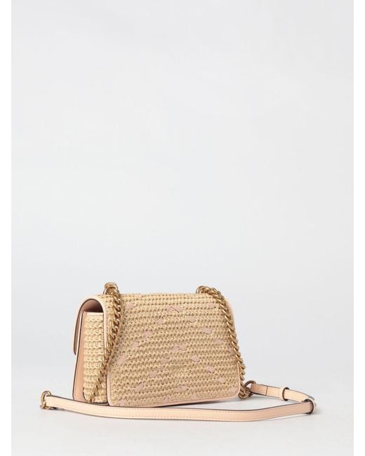 Pinko Natural Mini Love Bag One Light Chevron Raffia And Leather Bag