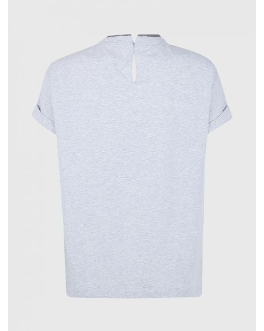 Brunello Cucinelli White Basic Cotton T-Shirt With Monile