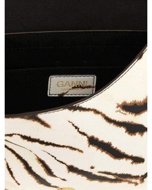 Ganni Metallic B-Kat Zebra-Print Recycled Leather Shoulder Bag With Logo