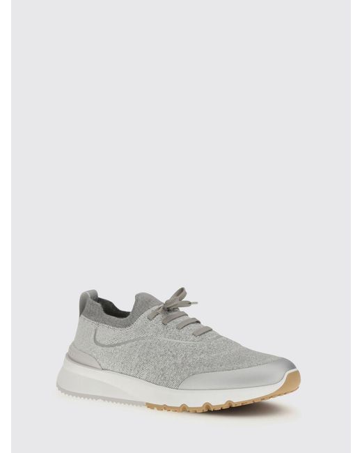 Brunello Cucinelli White Crochet Knit Sneakers for men