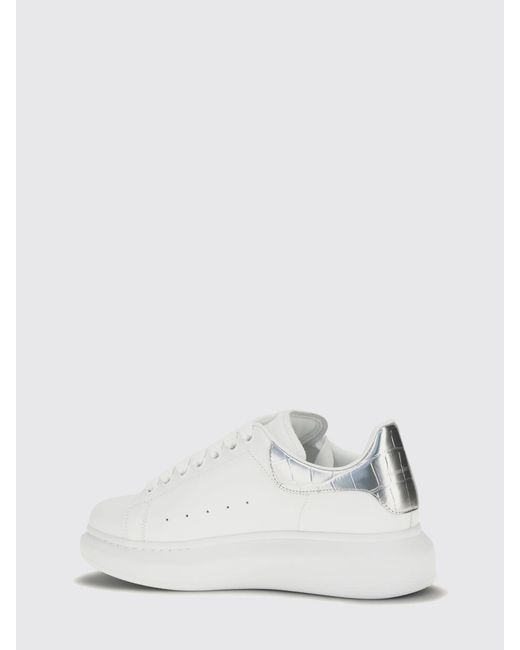 McQueen White Oversize Leather Sneakers With Laminated Croc-Effect Heel And Chunky Sole