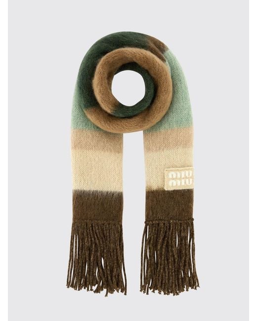 Miu Miu Green Striped Wool Blend Scarf