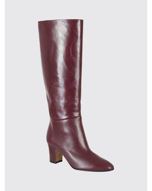 Alberta Ferretti Purple Smooth Leather Knee-High Boots With Mid Heel