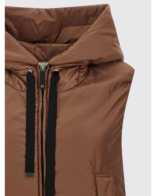 Max Mara Brown Padded Technical Fabric Vest With Hood And High Neck