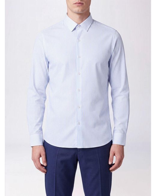 Rrd White Striped Technical Fabric Shirt With A Slim Fit And Classic Collar for men