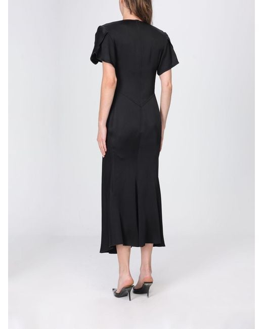 Victoria Beckham Blue Eve V-Neck Satin Midi Sheath Dress