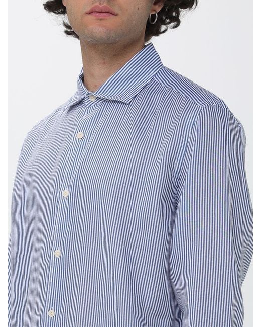 Mc2 Saint Barth Blue Striped Linen Blend Shirt for men