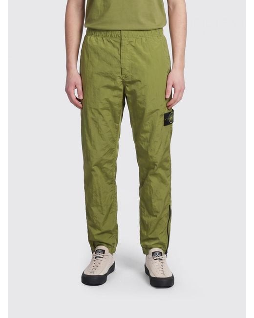 Stone Island Green Technical Fabric Cargo Pants With Elasticated Waist for men