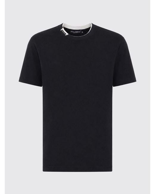 Dolce & Gabbana Black Dolce &Amp Gabbana Contrast Logo And Trim Cotton T-Shirt for men