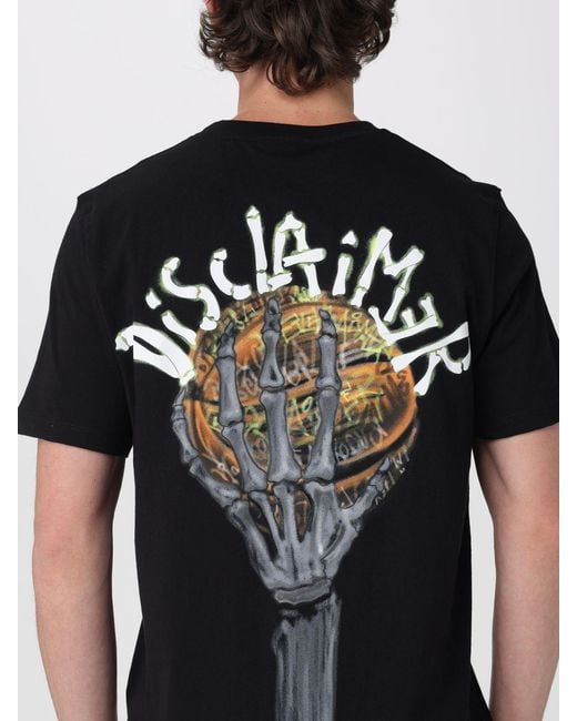 DISCLAIMER Black Slim Fit Cotton T-Shirt With Skull Print And Crew Neck for men