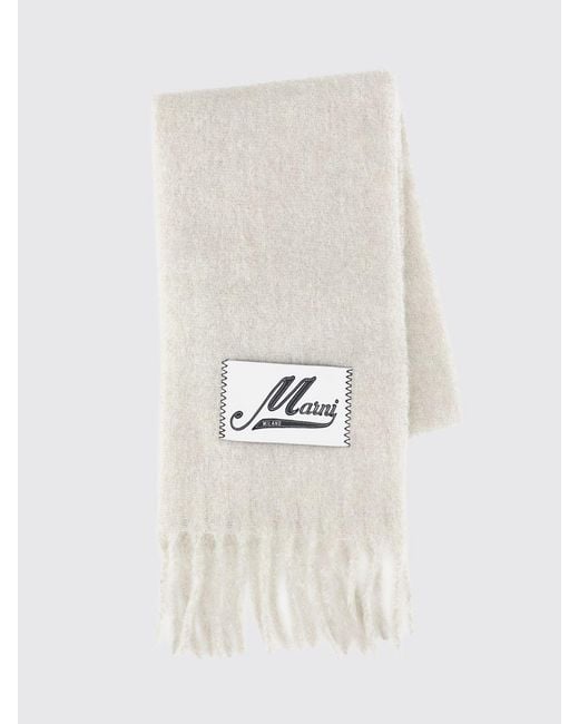 Marni White Logo-Patch Fringed Alpaca Wool-Blend Scarf