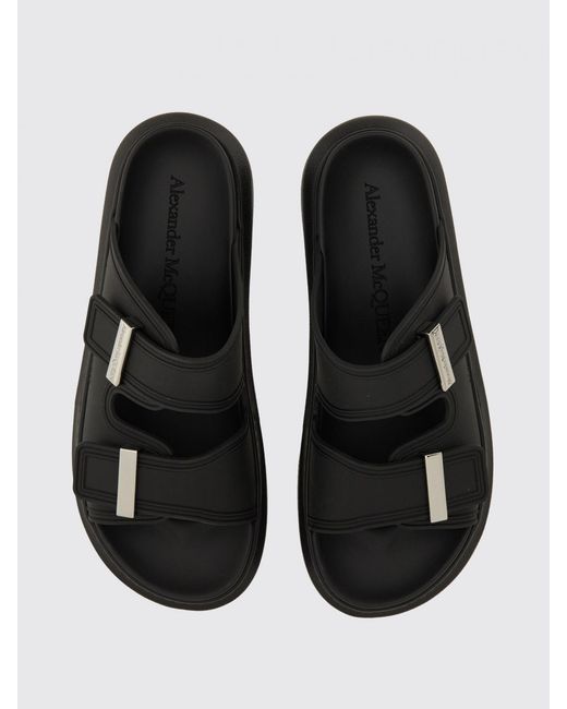 McQueen Black Double Strap Rubber Sandals