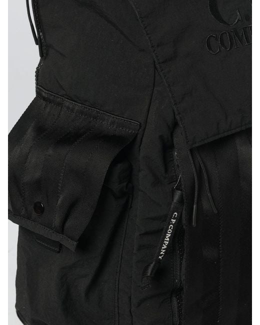 C P Company Black Plain Paper Touch Mixed Polyamide Backpack for men