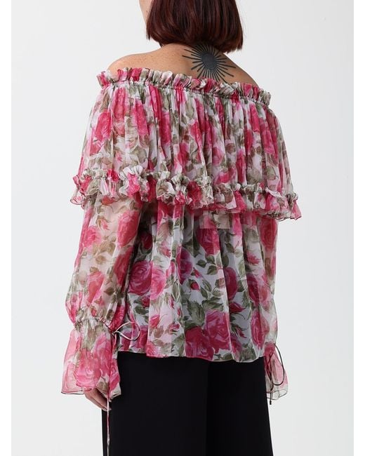 Chloé Red ChloÉ Floral Print Pure Silk Blouse With Ruffle Details