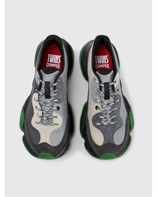 Camper Green Twins Bicolour Calfskin Leather Trainers With Vibram Sole for men