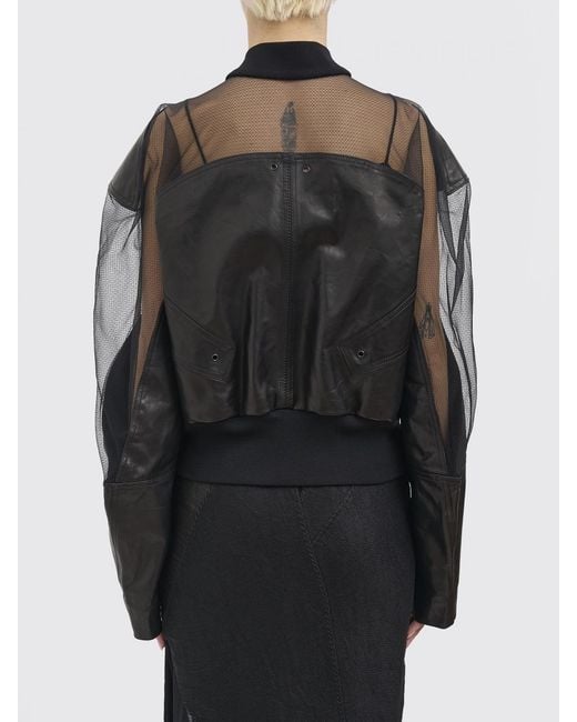 Yehuafan Gray Leather And Tulle Bomber Jacket
