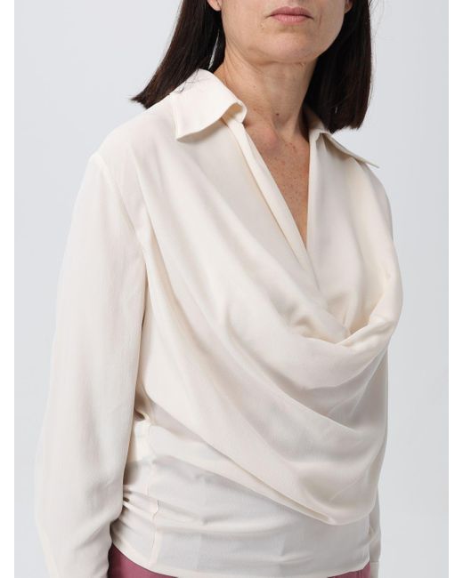 Blusa drappeggiata in misto seta di Pinko in White