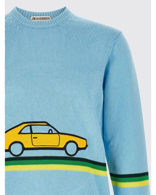 J.W. Anderson Blue Striped Cotton Crew-Neck Jumper With Print for men
