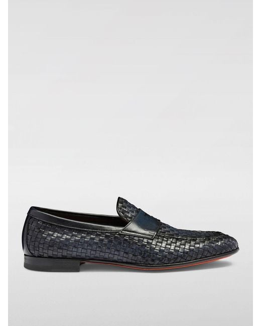 Santoni White Woven Leather Loafers for men