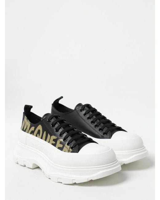 McQueen White Tread Slick Graffiti Nappa Leather Sneakers for men