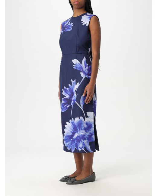 Erdem Blue Floral Print Midi Dress With Side Slits