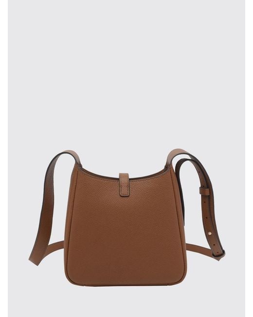 Tory Burch Brown Miller Swing Calfskin Leather Shoulder Bag With Double T Logo