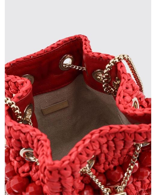 Jimmy Choo Red Bon Bon Crochet Raffia Bag With Faceted Beads