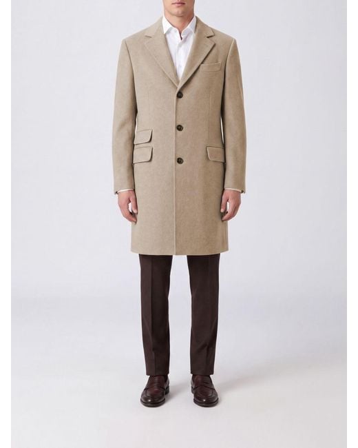 Brunello Cucinelli Natural Single-Breasted Pure Cashmere Coat With Notch Lapels for men