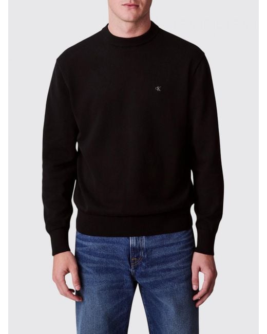 Calvin Klein Black Crew Neck Sweater With Mini Logo for men
