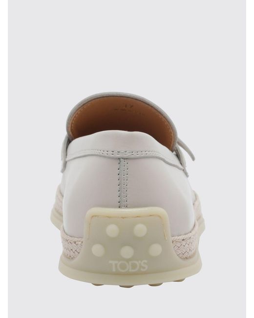Tod's White Smooth Leather Loafers With Pebbled Sole And Engraved Logo