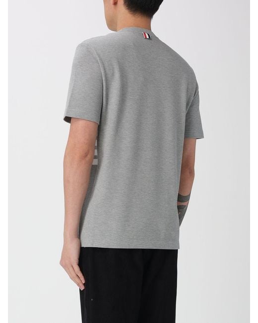 Thom Browne Gray 4-Bar Cotton Basic T-Shirt With Logo for men
