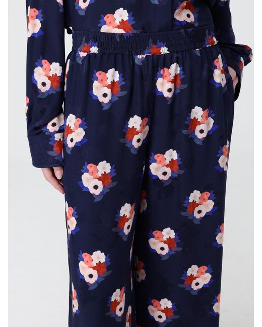 Fendi Blue Silk Palazzo Trousers With Floral Print